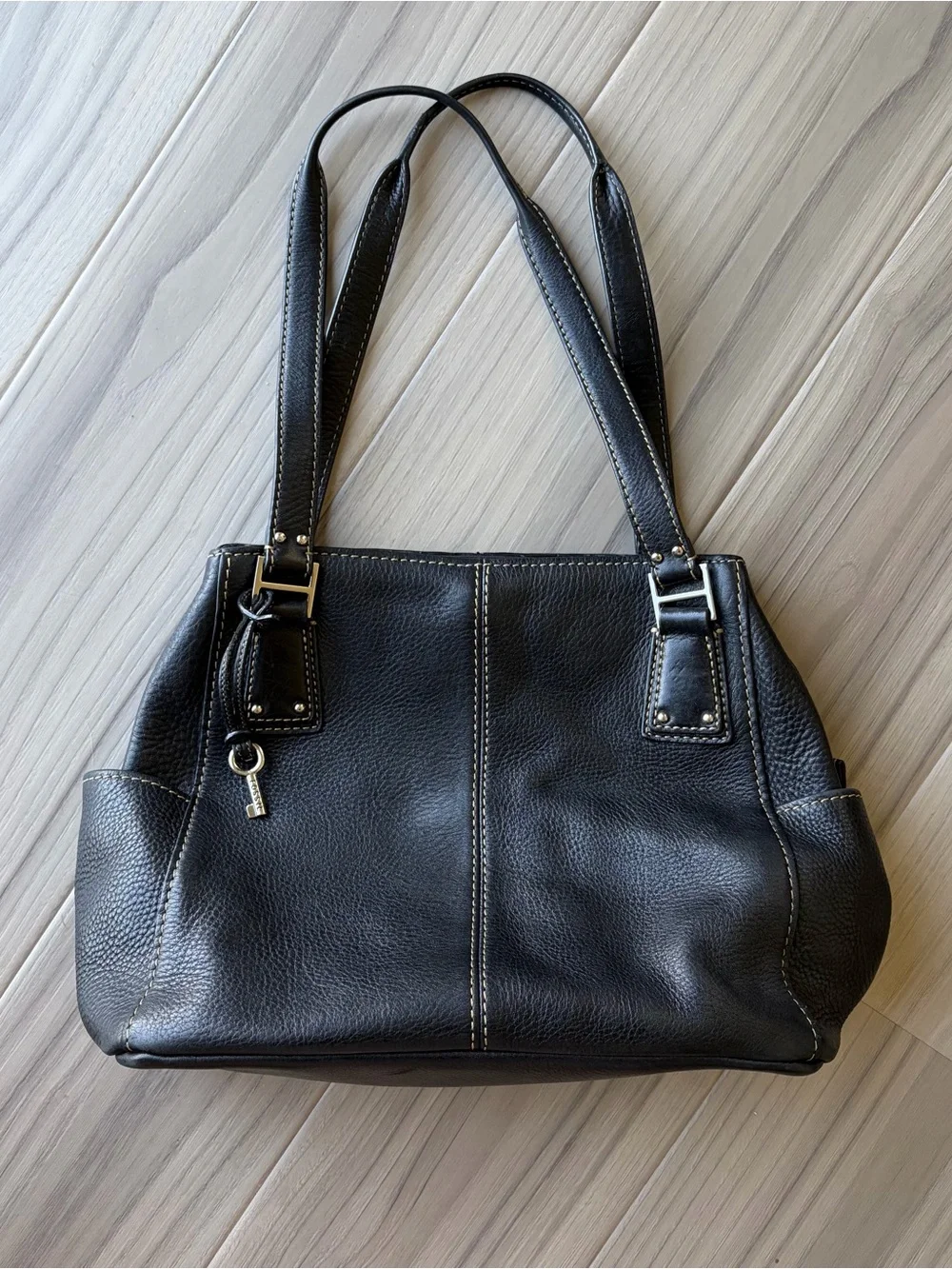 Fossil Classic Black Leather Tote Shoulder Bag